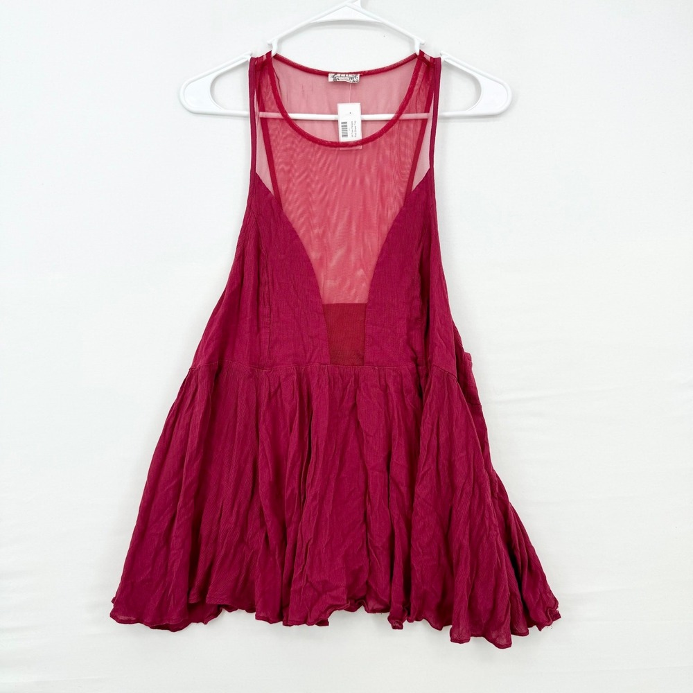 Intimately Free People Tank Top Womens Medium Red Babydoll Mesh Boho Sleeveless